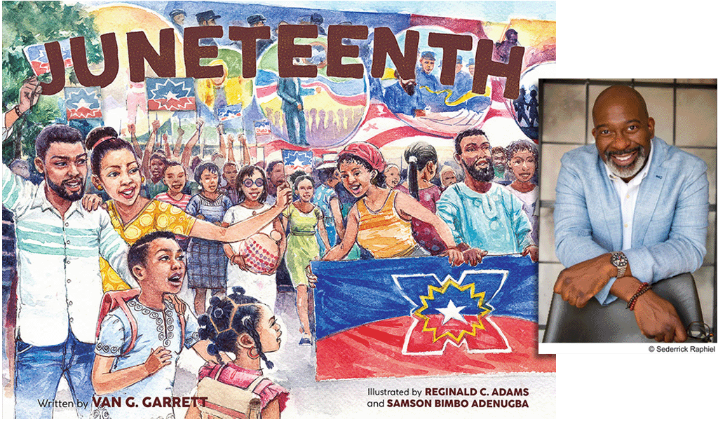 Cover of the book, Juneteenth, by Van G. Garrett, and photo of Mr. Garrett.