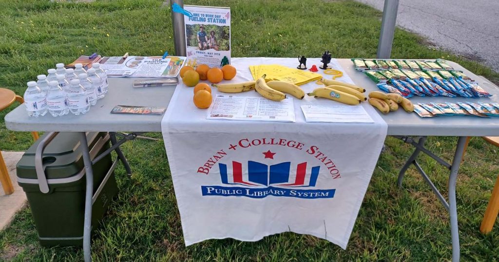 The bike refueling station hosted by the BCS Library System.