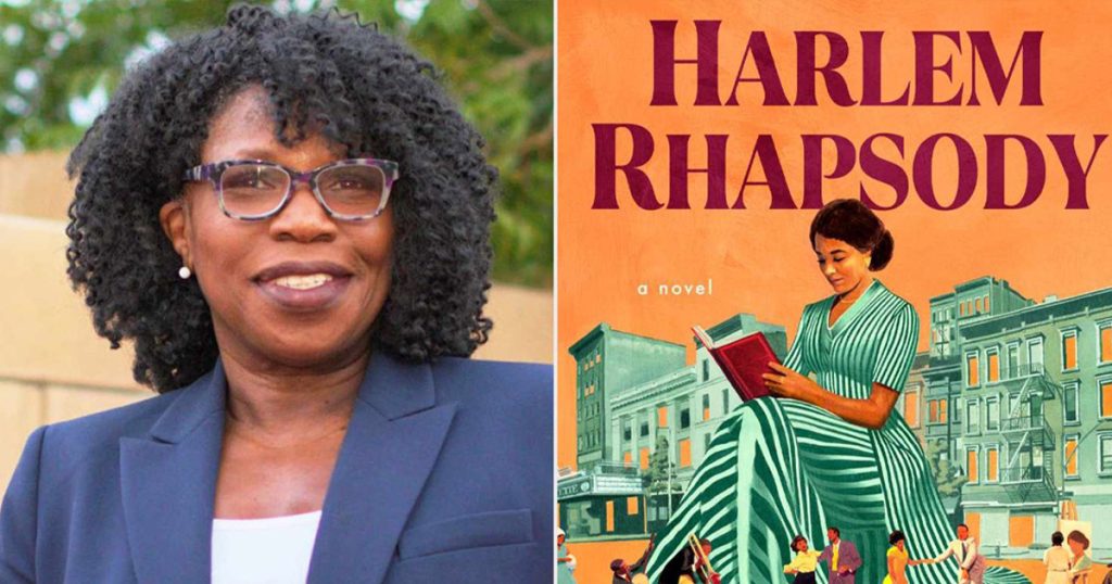 Victoria Christopher Murray with her book cover Harlem Rhapsody