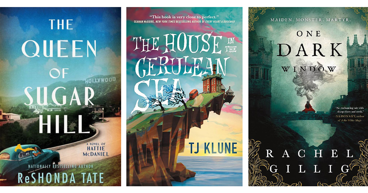 Book covers: The Queen of Sugar Hill, The House in the Cerulean Sea, and One Dark Window