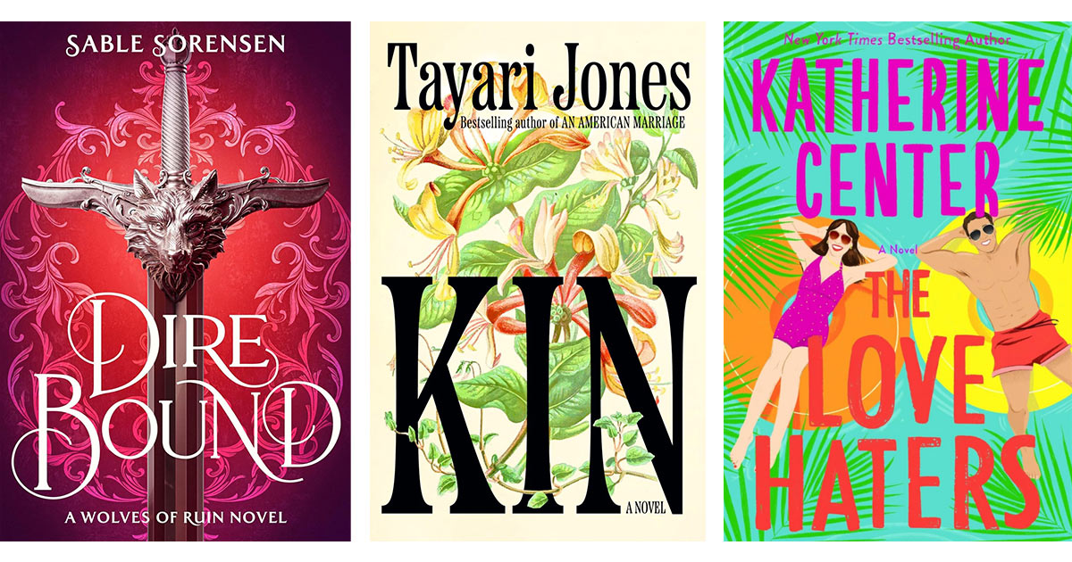 Book covers: Dire Bound, Kin, The Love Haters